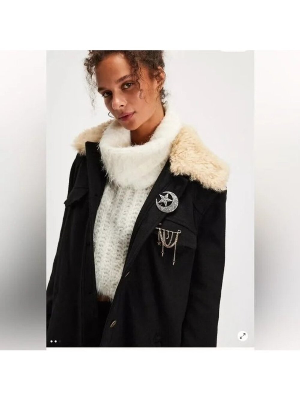 Free People Milly Wool Pea Coat Faux Fur Preppy Winter Warm Y2K 90a Womens L